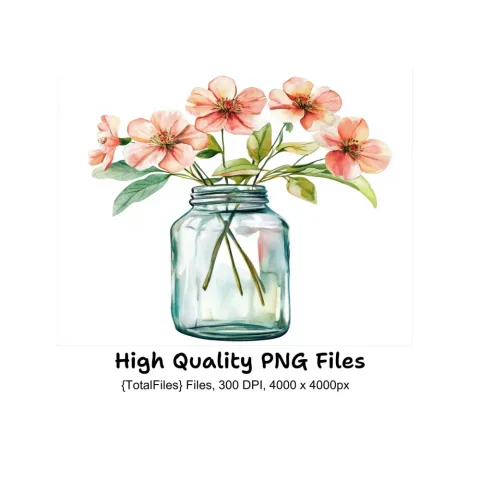 Wildflowers in Mason Jars Clipart Bundle