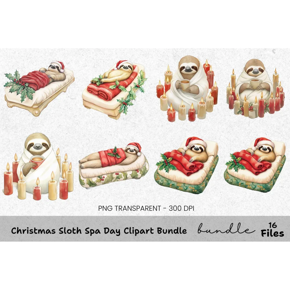Christmas Sloth Holidays Clipart Bundle