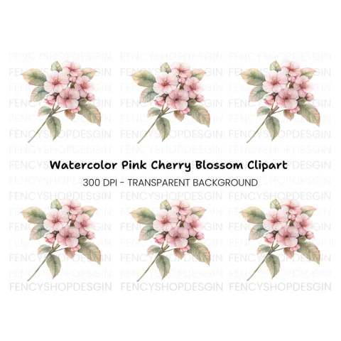 Pink Cherry Blossom Branch Clipart Bundle