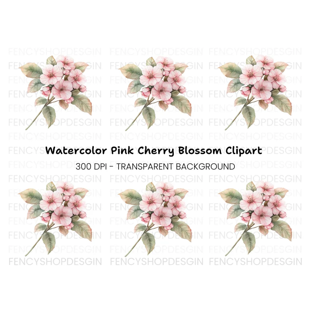 Pink Cherry Blossom Branch Clipart Bundle