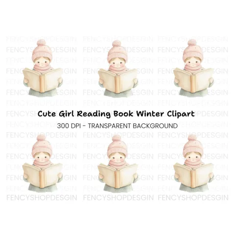 Winter Girl Reading Book Clipart Bundle