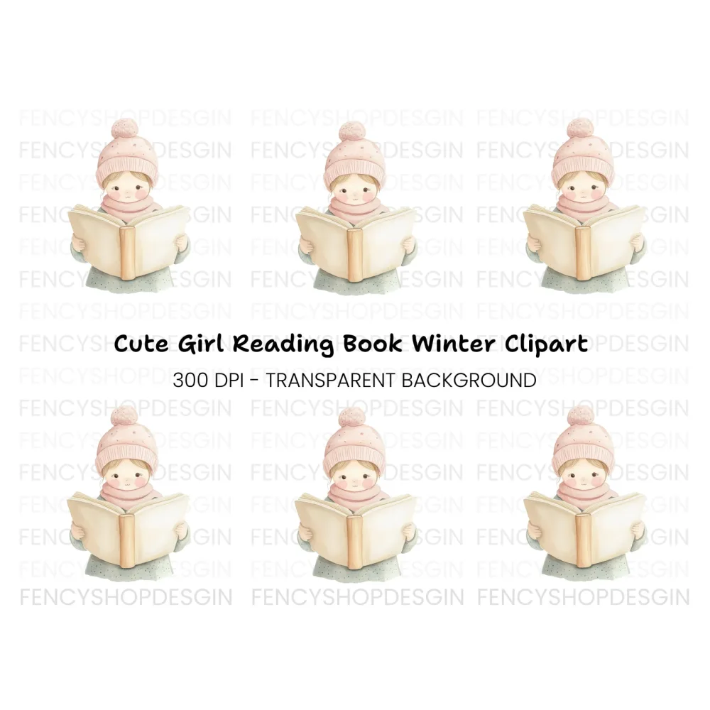 Winter Girl Reading Book Clipart Bundle
