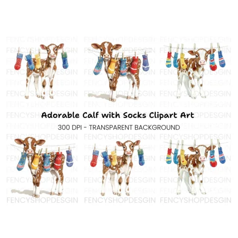 Cute Calves with Socks on Clothesline Clipart Bundle