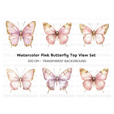 Elegant Pink and Gold Butterfly Clipart Bundle