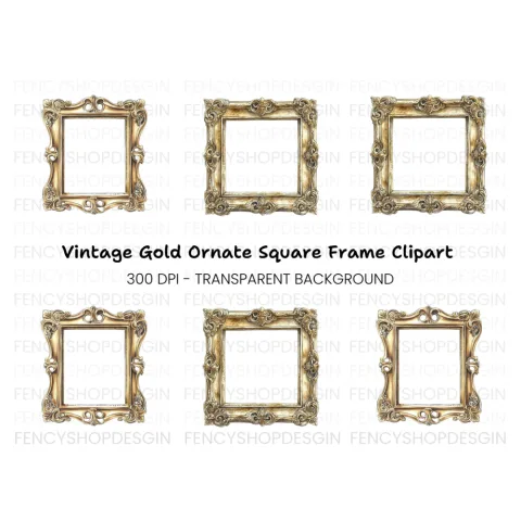 Elegant Gold Ornate Frames Clipart Bundle