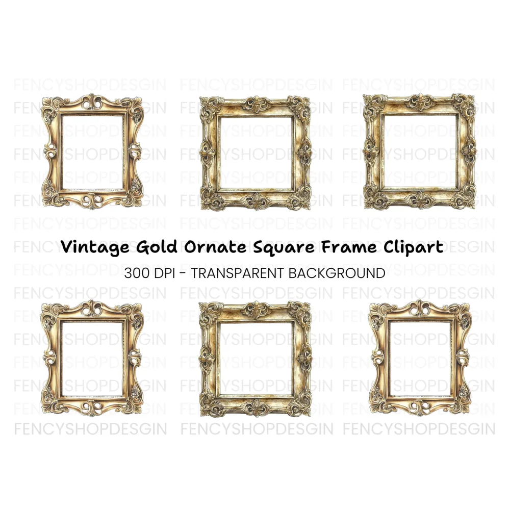 Elegant Gold Ornate Frames Clipart Bundle