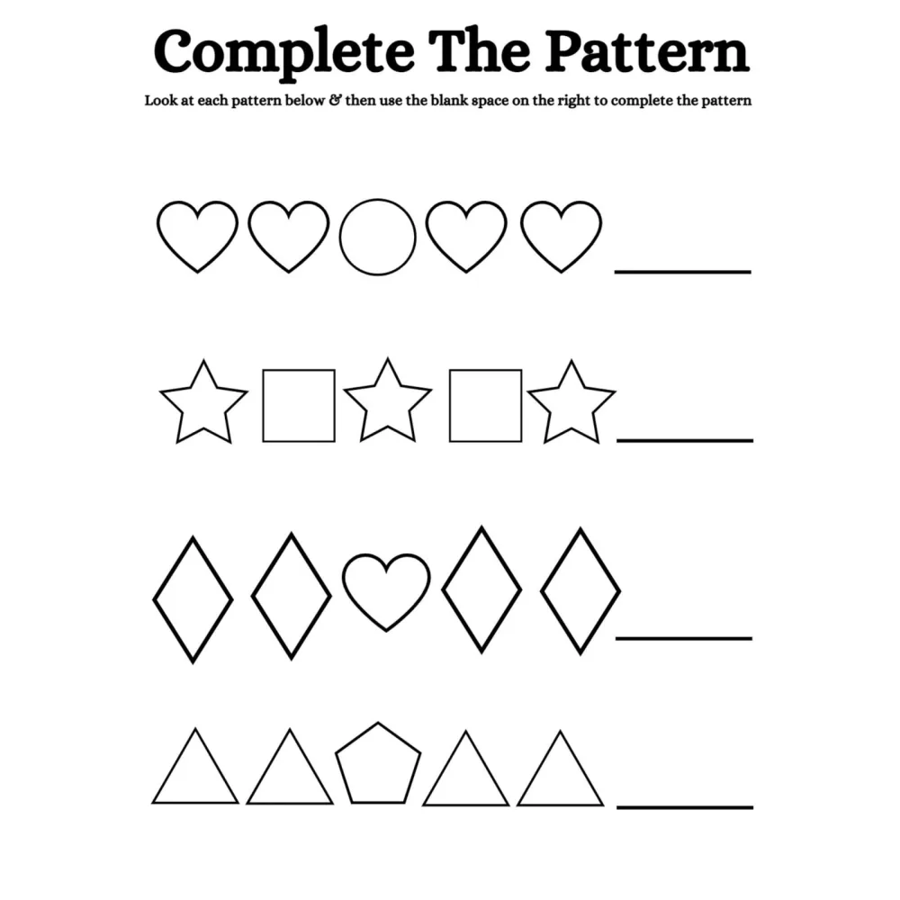 Colorful Shape Pattern Worksheets