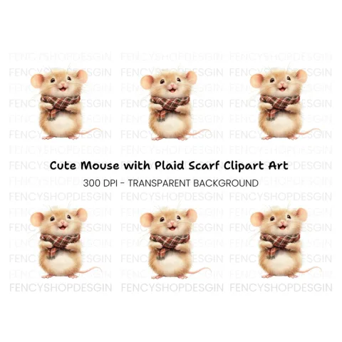 Cute Mouse with Scarf Clipart Bundle