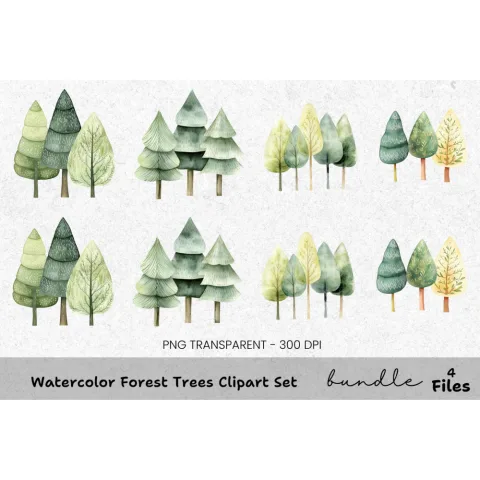 Forest Trees Clipart Bundle