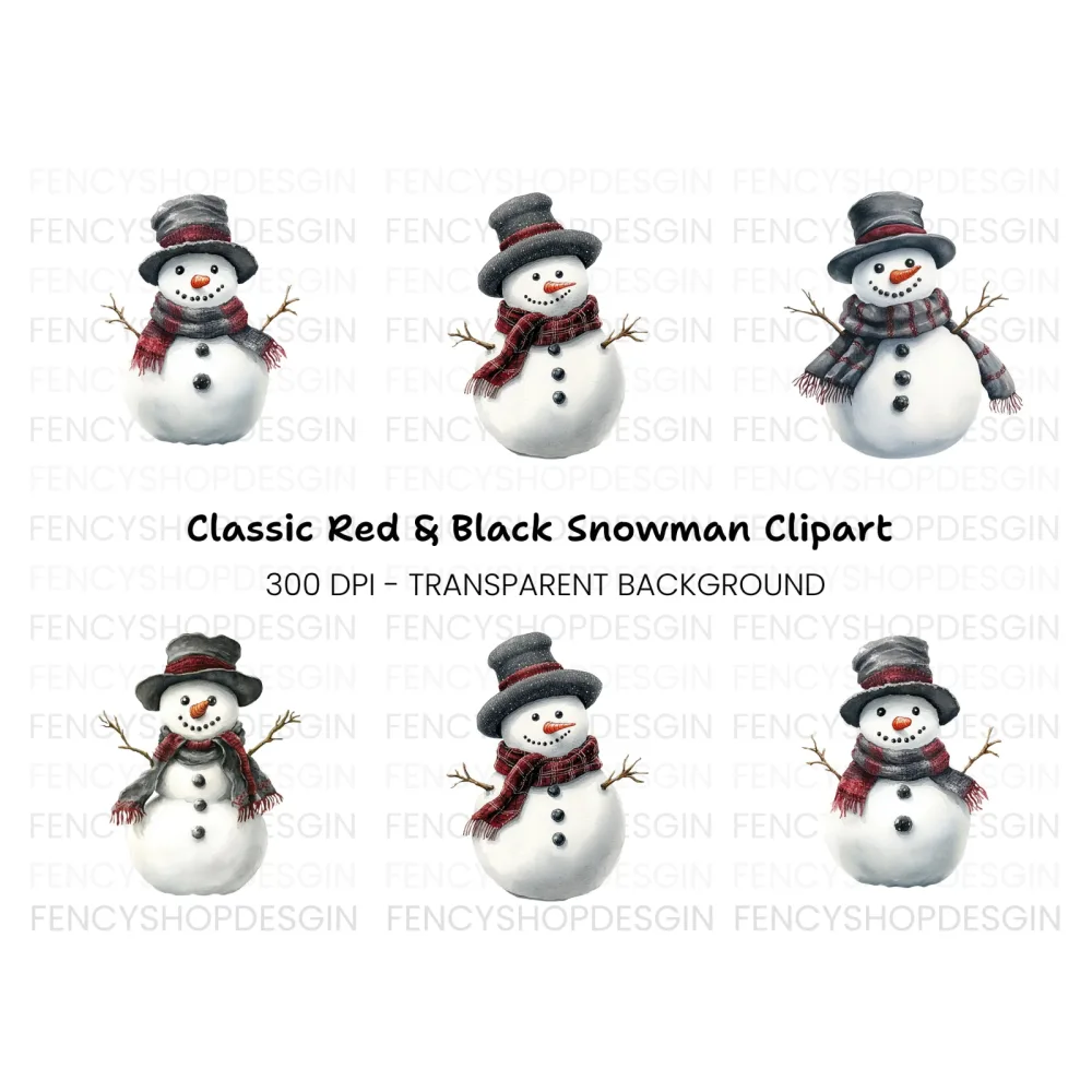Festive Snowmen with Plaid Accessories Clipart Bundle