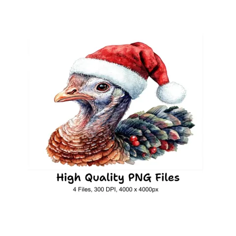 Christmas Turkey with Santa Hat Clipart Bundle