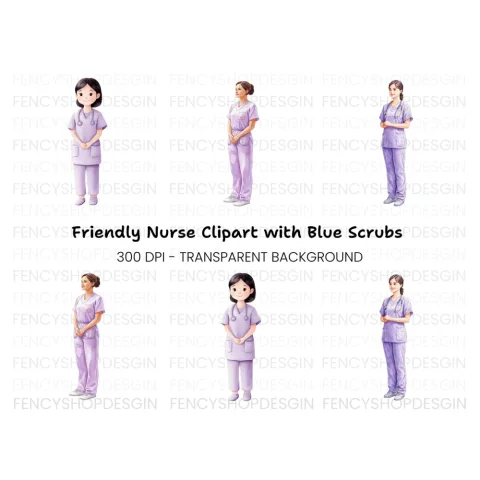 Nurses in Purple Scrubs Clipart Bundle