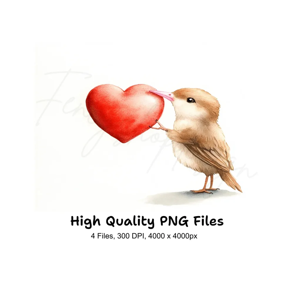 Cute Birds Holding Hearts Clipart Bundle