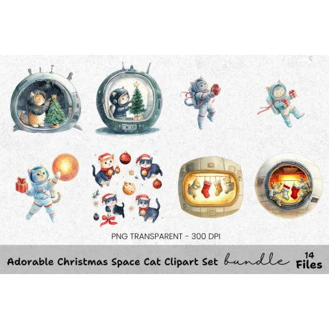 Festive Kitten Clipart Bundle