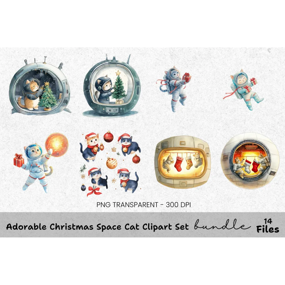 Festive Kitten Clipart Bundle