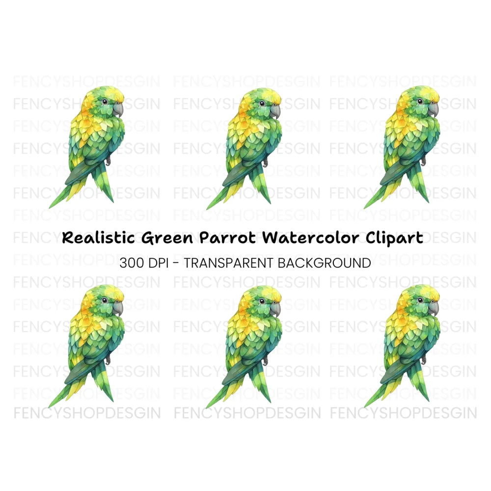 Green and Yellow Parrot Clipart Bundle