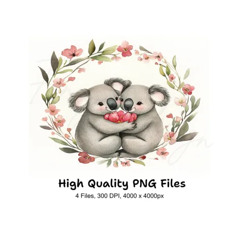 Cute Koala Couple Clipart Bundle