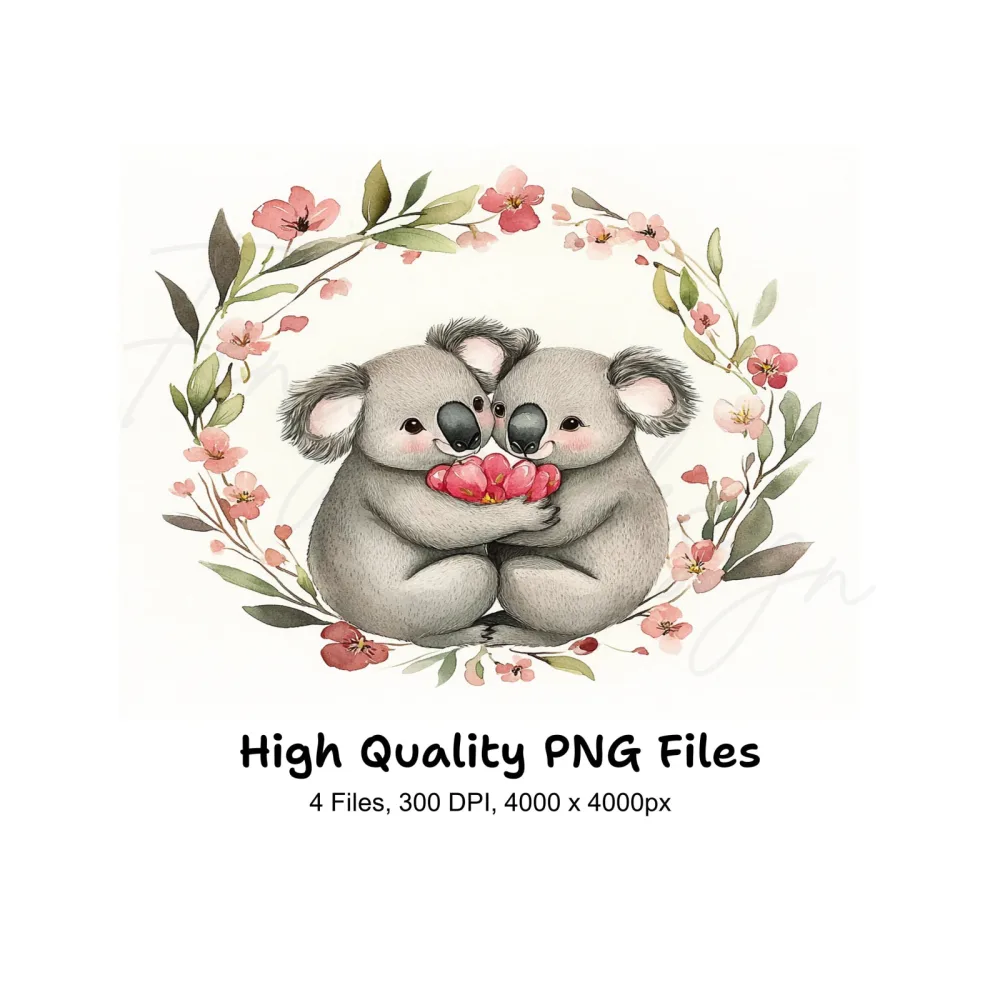 Cute Koala Couple Clipart Bundle