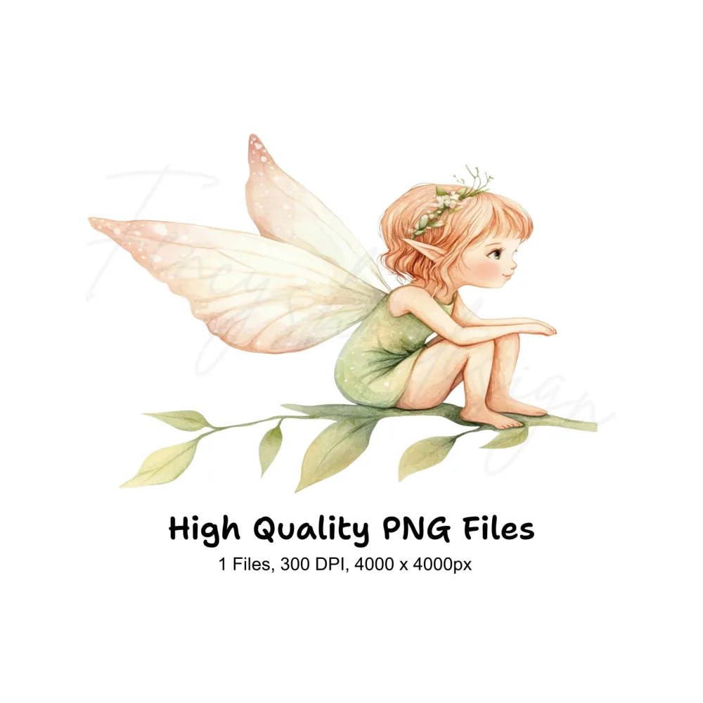Sitting Fairy on Branch Clipart Bundle
