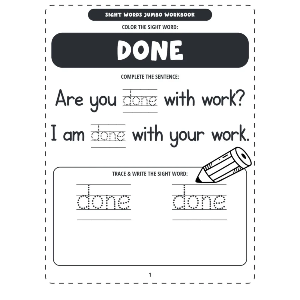 Sight Words Jumbo Workbook Trace Write Color Activities