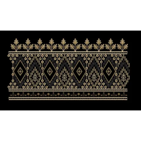 Gold Geometric Diamond and Floral Border Embroidery Design