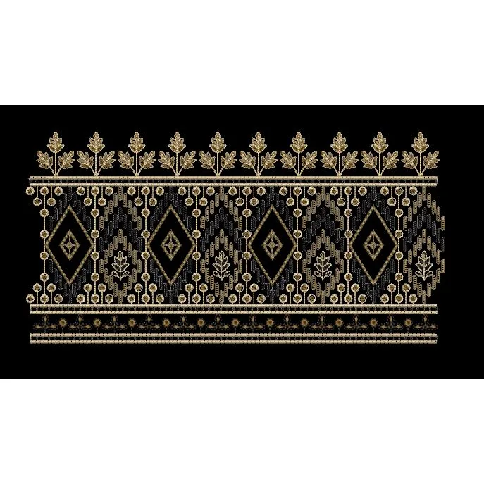 Gold Geometric Diamond and Floral Border Embroidery Design