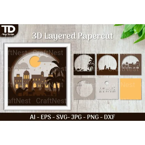 Shadow Nativity Scene Layered Papercut SVG