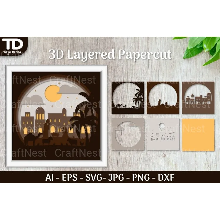 Shadow Nativity Scene Layered Papercut SVG