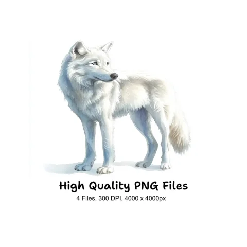 White Wolf Arctic Wolves Clipart Bundle
