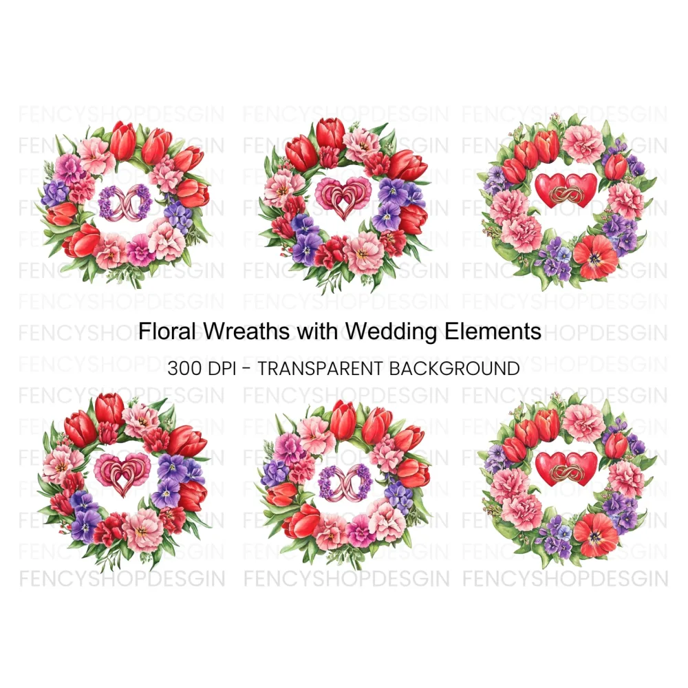 Floral Wedding Wreath Clipart Bundle
