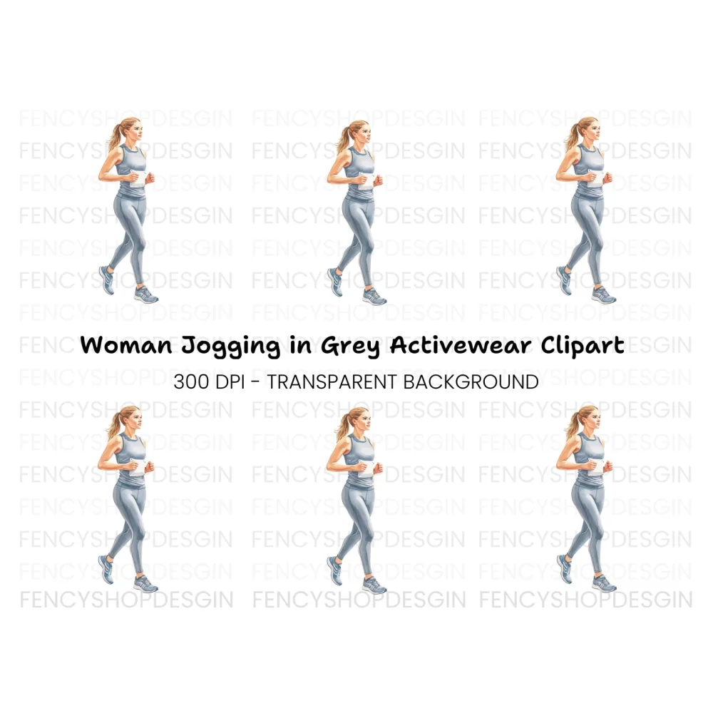 Fitness Woman Jogging Clipart Bundle