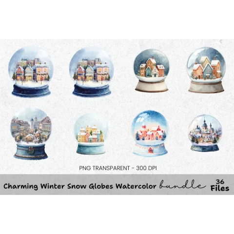 Winter Wonderland Snow Globe Clipart Bundle