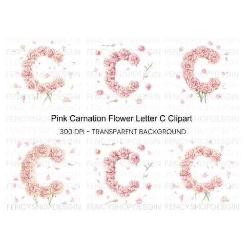 Pink Carnation Letter Clipart Bundle