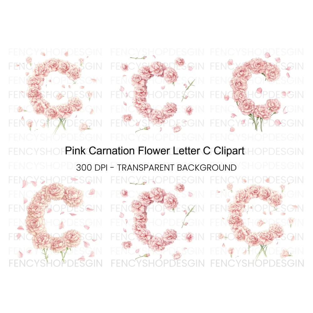 Pink Carnation Letter Clipart Bundle
