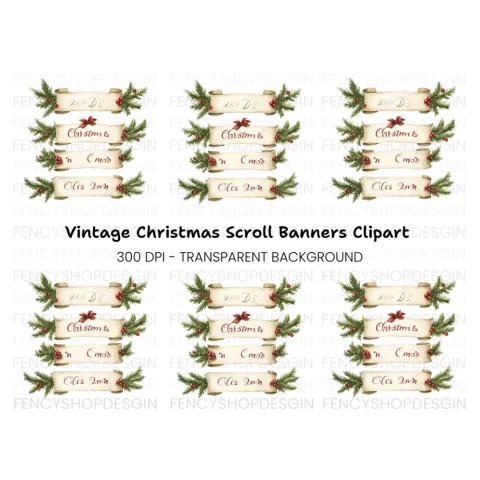Christmas Scroll Banners Clipart Bundle