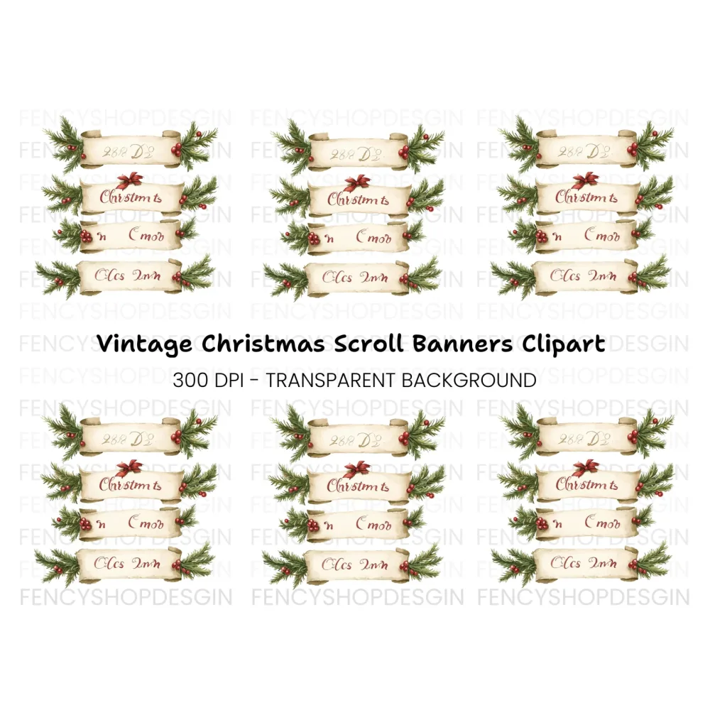 Christmas Scroll Banners Clipart Bundle
