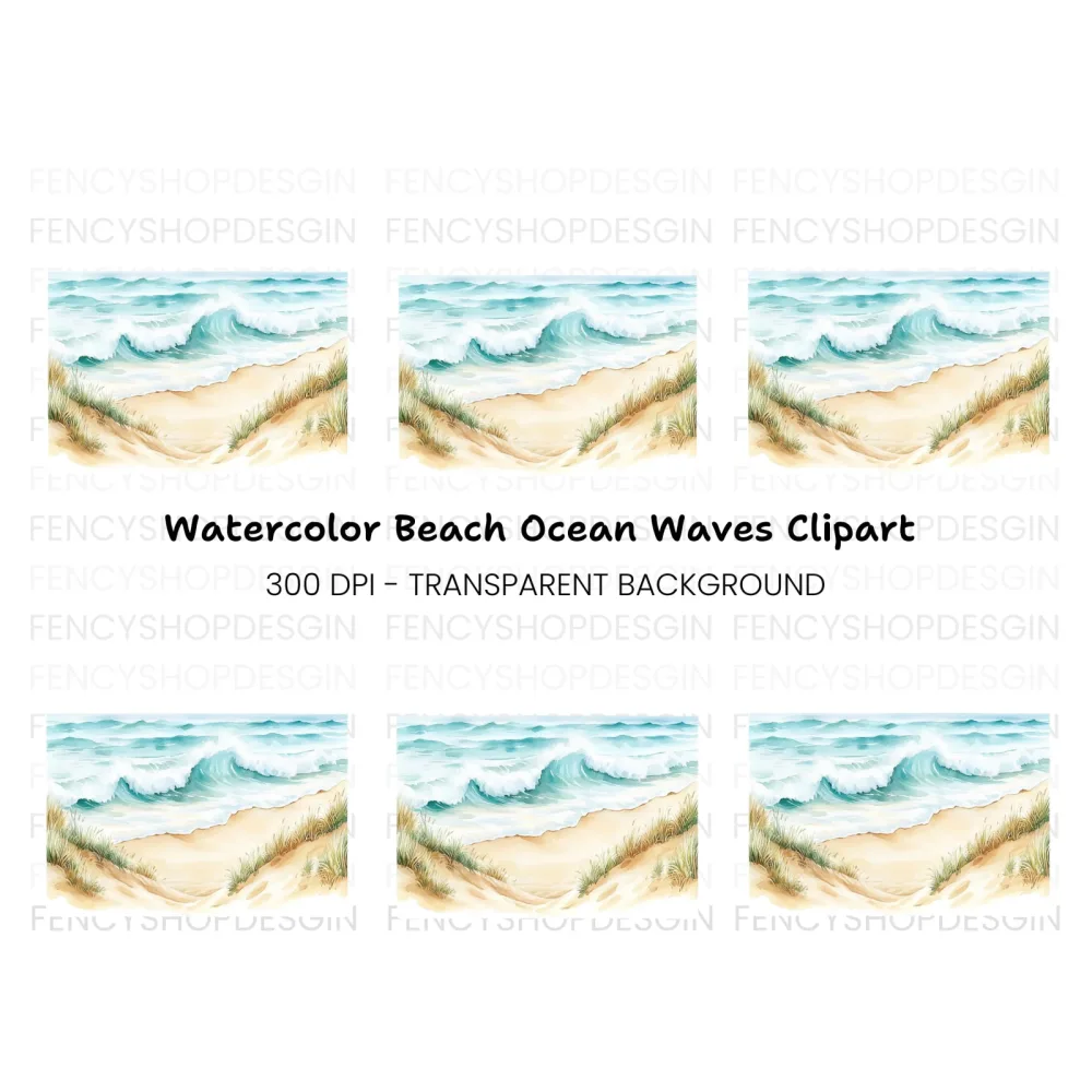 Ocean Beach Waves Clipart Bundle