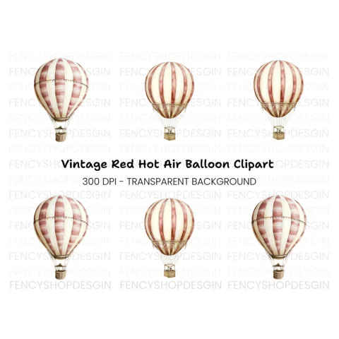 Striped Hot Air Balloon Clipart Bundle