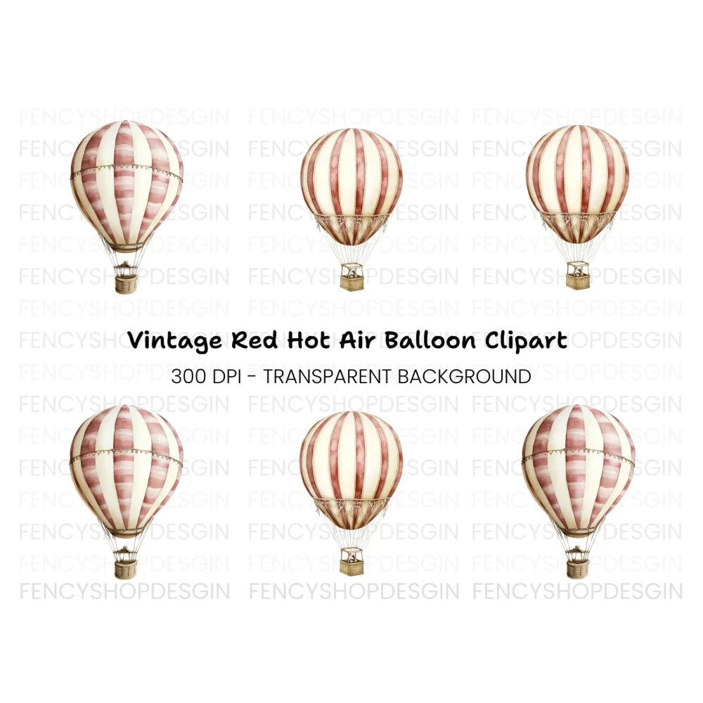 Striped Hot Air Balloon Clipart Bundle