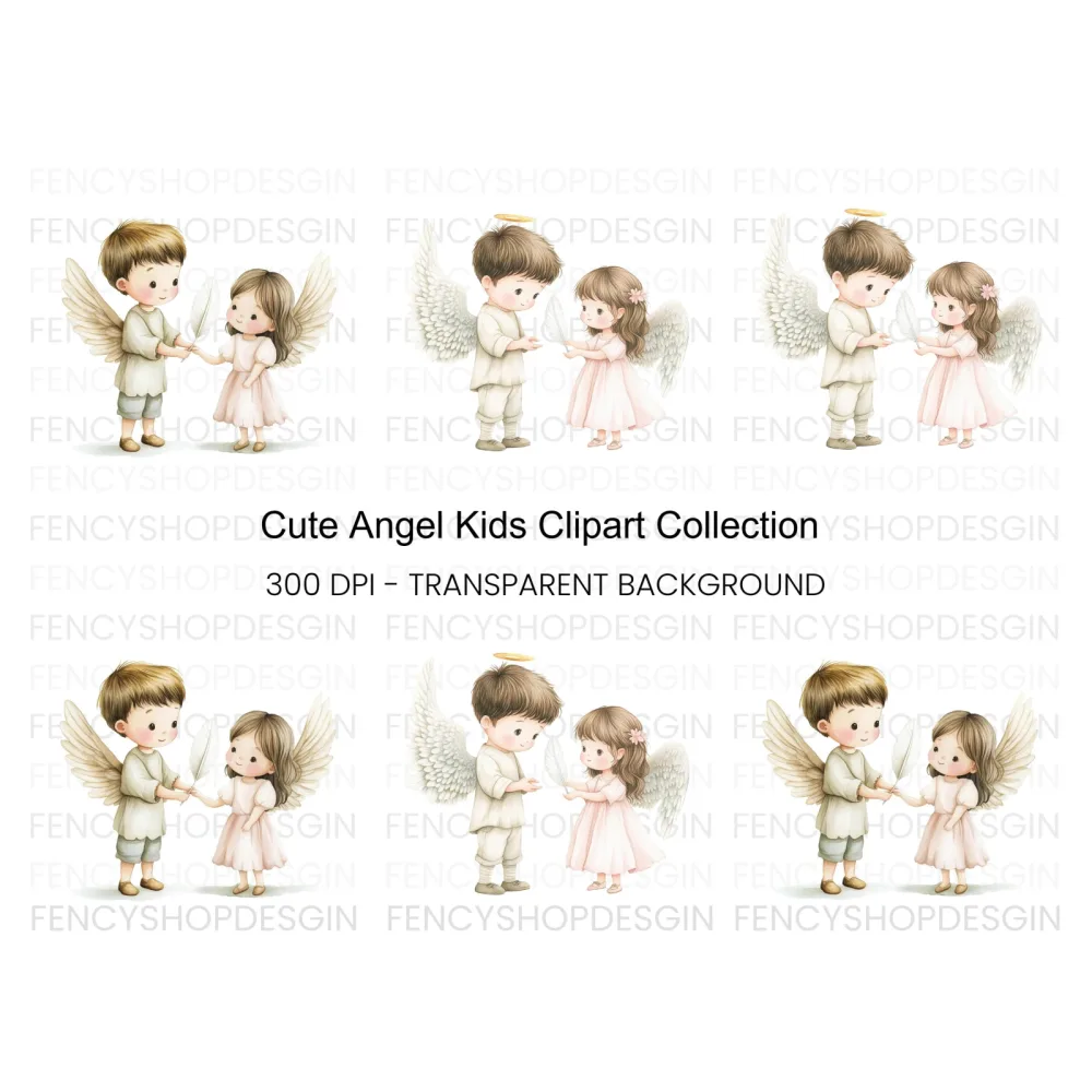 Cute Angel Kids Clipart Bundle