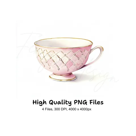 Pink Diamond Pattern Teacup Clipart Bundle