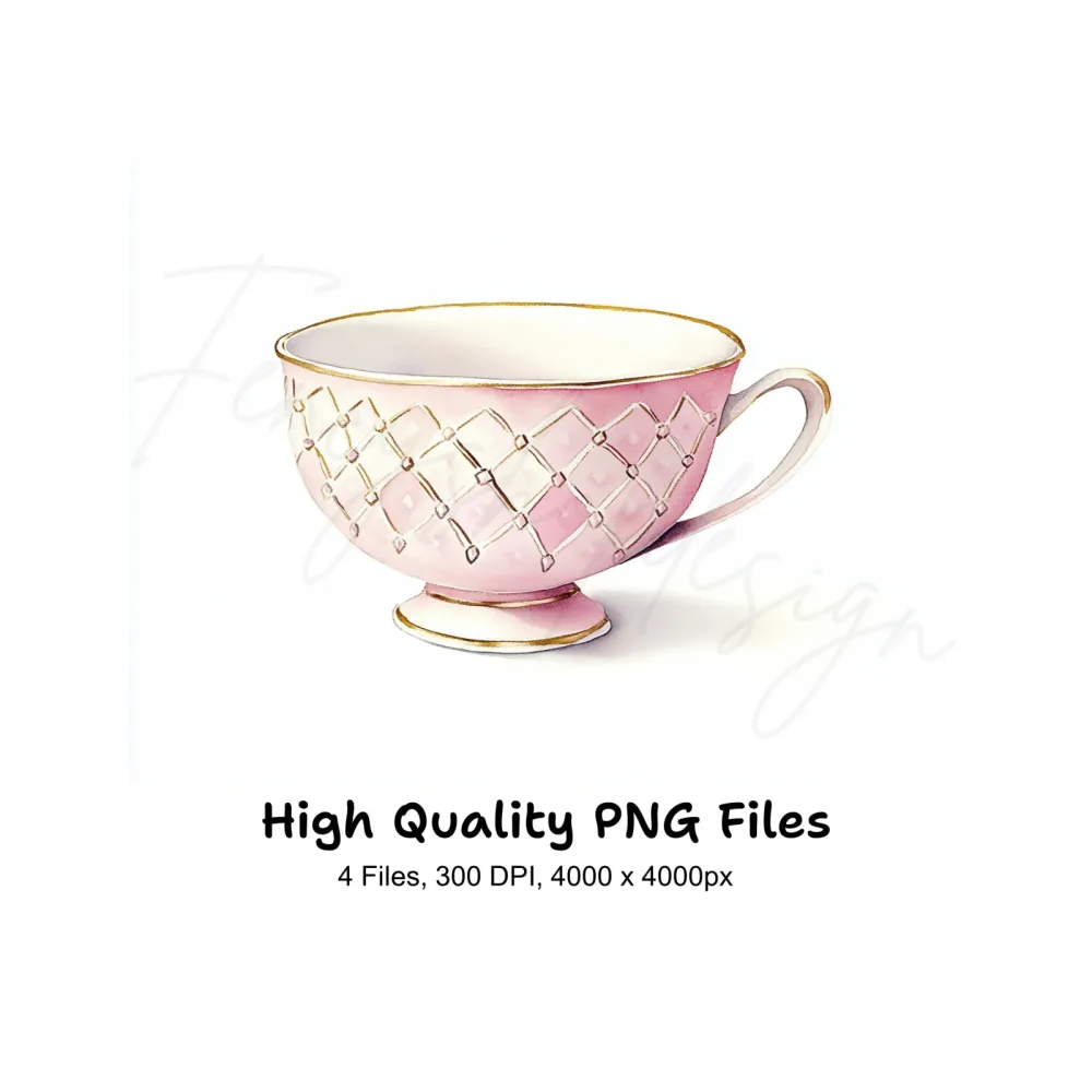 Pink Diamond Pattern Teacup Clipart Bundle
