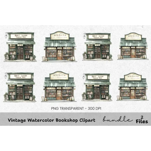 Vintage Bookshop Clipart Bundle