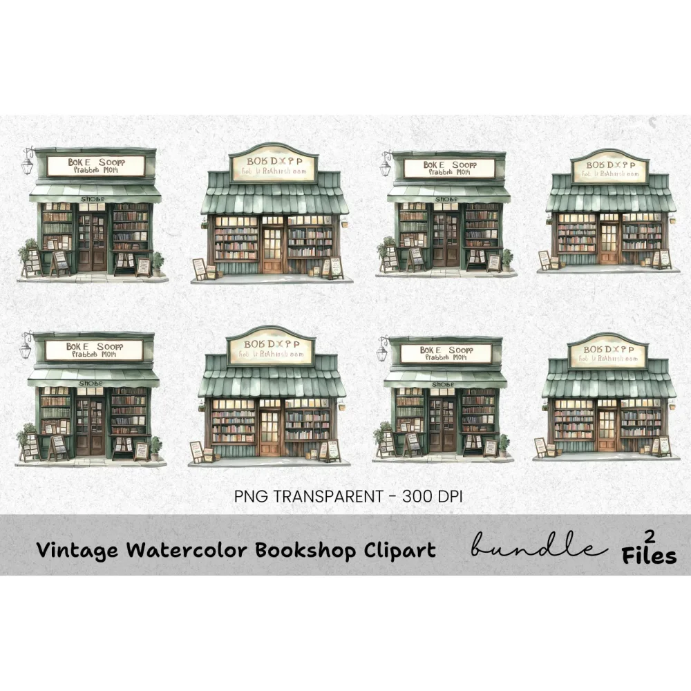 Vintage Bookshop Clipart Bundle