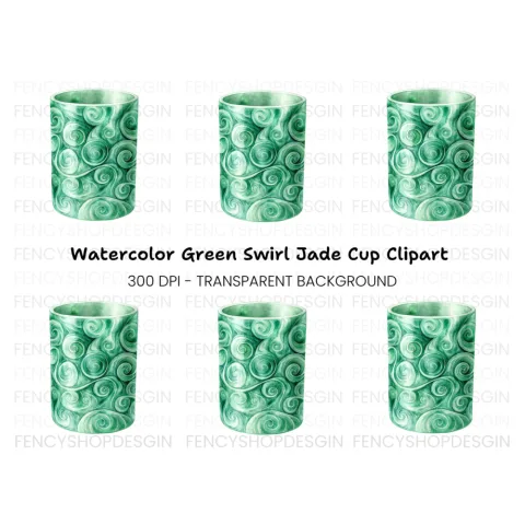 Tall Green Jade Swirl Pattern Clipart Bundle