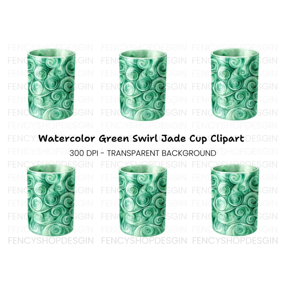 Tall Green Jade Swirl Pattern Clipart Bundle