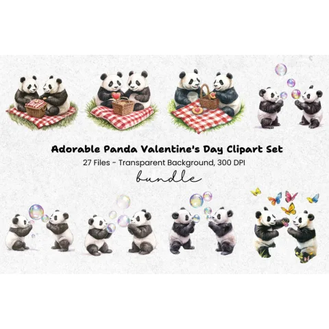 Cute Panda Bear Picnic Clipart Bundle