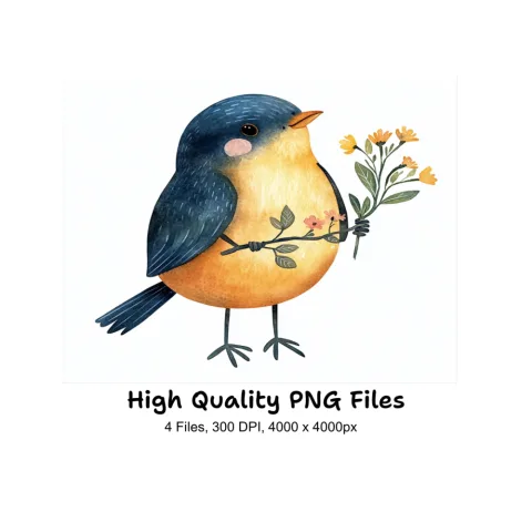 Cute Little Birds with Flowers Clipart Bundle