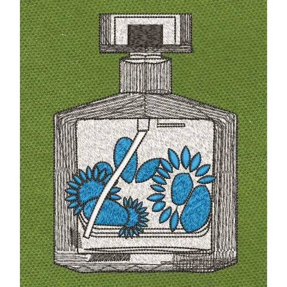 Perfume Bottle Blue Flowers Embroidery Design