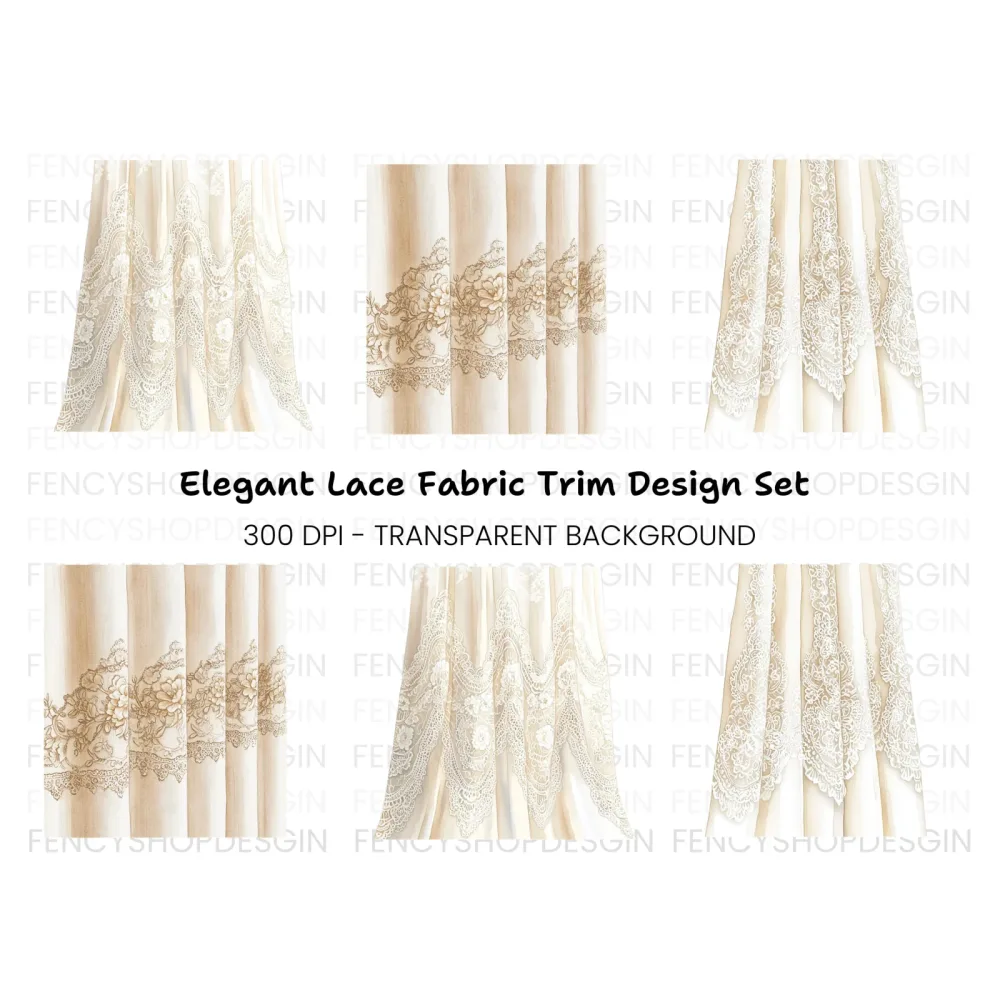 Floral Embroidered Curtain Clipart Bundle
